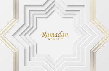 Ramadan kareem background with white paper cut geometric shape. Vector illustration for Islamic holy month celebrations. Place for your text