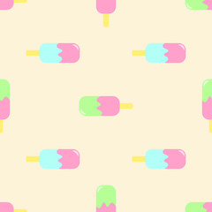 Seamless pattern of ice cream. Ice cream with fruit juice. Popsicle on a stick. Vector illustration. Popsicle background. vintage pastel colour