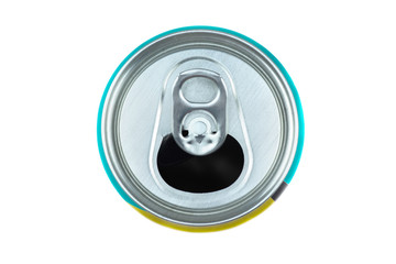 aluminum soft drink can, top view. for beverage packaging isolated on a white background