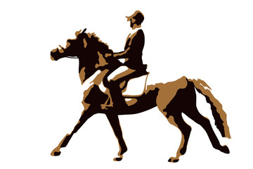 Silhouette of a young rider on a galloping pony