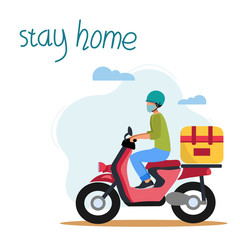 Courier for the delivery of goods on a motorcycle. Online service with delivery.