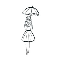 Girl With Umbrella View Back Illustration Vector