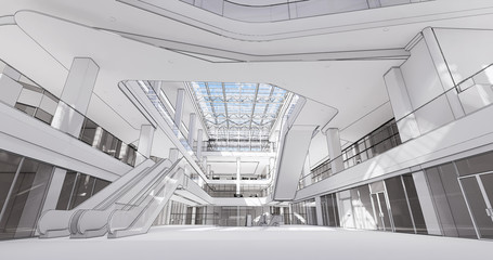 Concept visualization empty public space of a large shopping mall