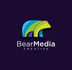 Polar bear Media Logo Colorful Modern Design Template, Grizzly Bear Tech Logo Design Illustration.