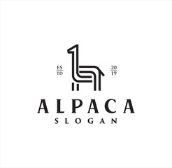 Simple Unique Alpaca Logo Line Art Design , Vicuna, Huacaya alpaca, guanaco And Abstract llama Logo Linear Design Template © blueberry 99d