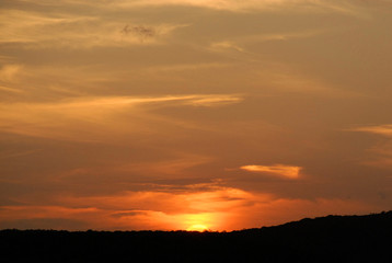 Silhouetted sunset over the bush, KwaZulu-Natal, South Africa