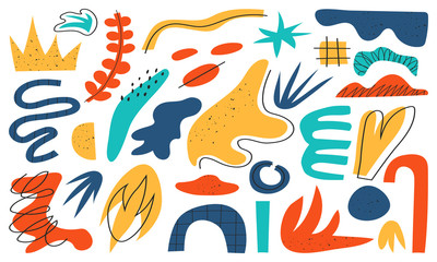 Obraz premium Big set of hand drawn various shapes and doodle objects. Abstract contemporary modern trendy vector illustration. Vector elements isolated on a white background.