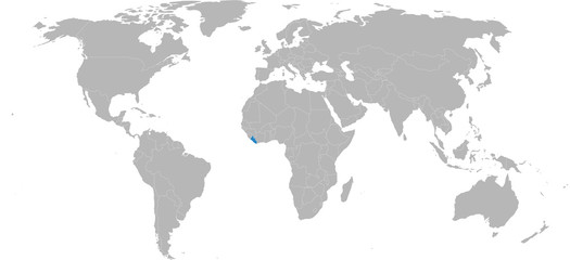 Fototapeta premium Liberia wyróżniona na mapie świata. Jasnoszare tło. Kraj afrykański. Koncepcje biznesowe, dyplomatyczne, handlowe, podróżnicze i gospodarcze.