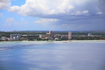 Scenic coastal view of Tumon seen from the Two Lover's Point on Guam, USA.