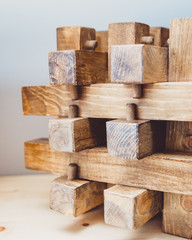 Wooden construction kit, fasteners, details.