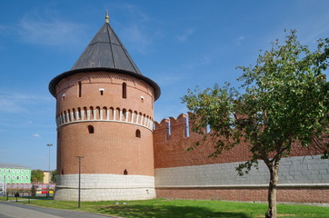 Fototapeta na wymiar Tula, Russia - September 12, 2019: Corner (Naugolnaya) tower of the Tula Kremlin