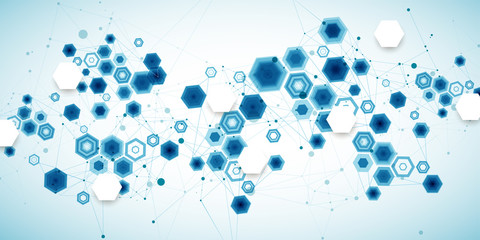 Abstract blue hexagon futuristic background for design works. Science and technology.