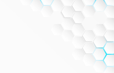 Abstract. Hexagon white background , blue light and shadow. Vector.