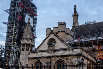 View of Westminster Hall with Big Ben under Restoration in the Background