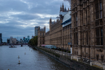 View of Houses of Parliament and River Thames, London