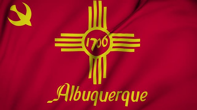 Albuquerque city new Mexico flag is waving 3D animation. Albuquerque city of new Mexico state flag waving in the wind. Albuquerque flag seamless loop animation. 4K