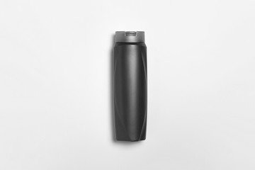 Black Plastic Shampoo Bottle With Flip-Top Lid. Mock Up Template For Your Design.High resolution photo.Top view