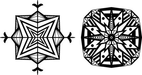 Hand drawn mandala for decoration cards, book, logos. Vector illustration with nature style. Black relaxation pattern on white background.