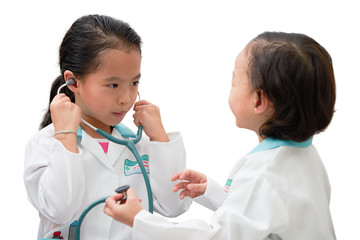 kids in doctor suit on isolated white background