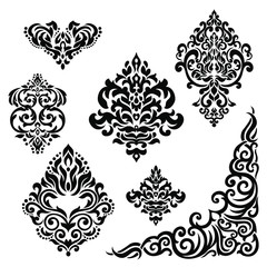 Damask pattern vector element. Classic luxury old-fashioned ornament grunge background. Royal victorian texture for wallpaper, textile, fabric, wrapping. Exquisite floral baroque patterns.