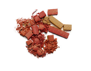 smashed pressed make up powder on isolated white background