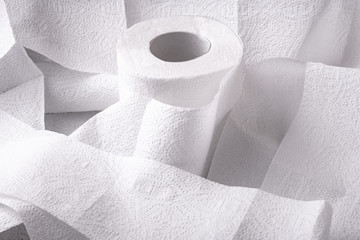 A roll of toilet paper on a white background.