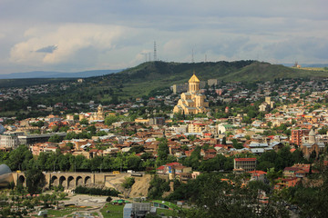 Fototapeta na wymiar Georgia. View of the Cathedral-Lavra of the Holy Trinity. The city of Tbilisi.