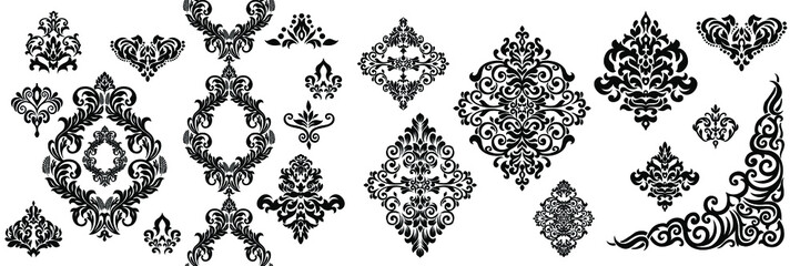 Damask pattern vector element. Classic luxury old-fashioned ornament grunge background. Royal victorian texture for wallpaper, textile, fabric, wrapping. Exquisite floral baroque patterns.