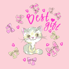 Sweet little kitty girl fashion vector character illustration