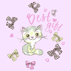 Cute little kitten girl fashion vector character illustration