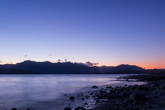 sunset on a patagonia lake