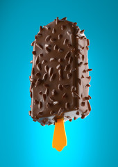 Tasty Chocolate ice cream isolated on blue background