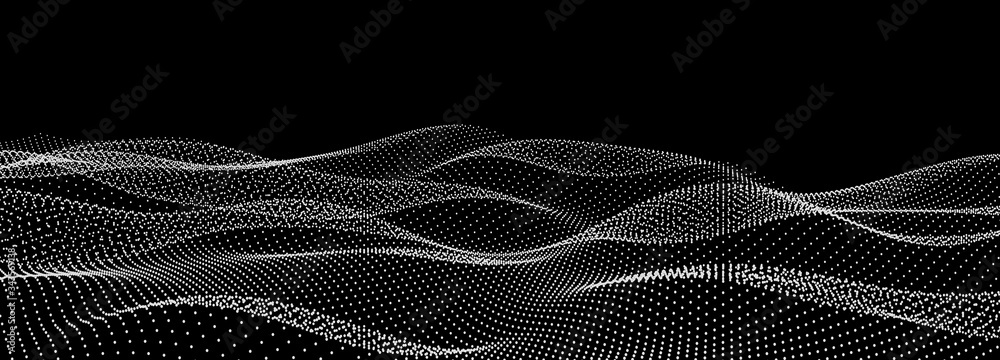 Fototapete Abstract digital wave of particles. Futuristic point wave. Technology background vector. Vector illustration