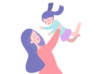 Mother's Day - A mother is holding her daughter with love and be a happy family illustration in vector