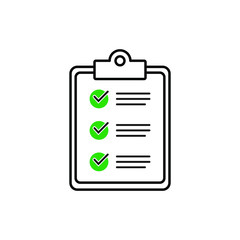 Fototapeta premium Clipboard with checklist icon for web with green check boxes isolated on white background.
