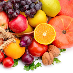 Fruits and vegetables isolated on a white background.