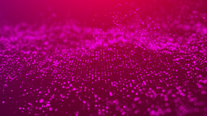Wave 3d. Wave of particles. Abstract Purple Geometric Background. Big data visualization. Data technology abstract futuristic illustration. 3d rendering.