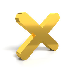 Obraz premium Rejected sign symbol. Gold cross no or wrong concepts on the white. isolated on white background. Rejected sign icon. three-dimensional rendering, 3D render.
