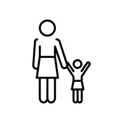 pictogram woman with little girl icon, line style
