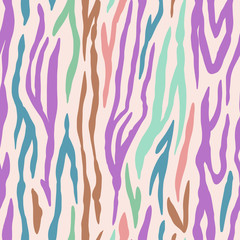 Fototapeta na wymiar Animal seamless pattern. Zebra texture. Mammals Fur. Neon color bright Print skin. Fashionable Striped Predator Camouflage. Printable Background. Vector illustration.