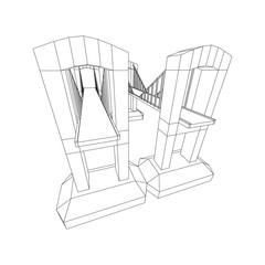 Bridge connection structure. Wireframe low poly mesh vector illustration.