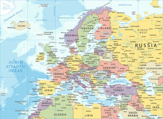 Europe Map - Color Vector Illustration