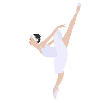 Ballerina in a white tutu and ballet shoes - isolated on white background - vector. Ballet classic.