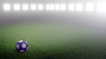 Fototapeta premium Sports stadium due to alarm status and coronavirus quarantine. Ball on the stadium lawn. Quarantine exit waiting sign. 3d illustration for announcing the start of Euro 2020 football championships.