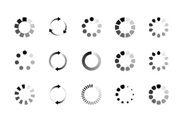 Set of website loading icon. Circle buffer loader or preloader. Download or upload status icon. Vector illustration