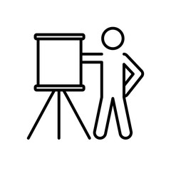 pictogram man with presentation board icon, line style