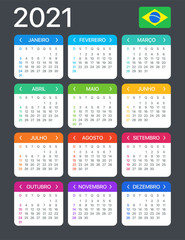 2021 Calendar - vector template graphic illustration - Brazilian version