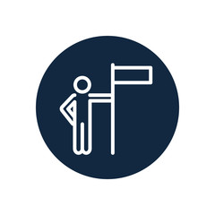 pictogram man holding a flag icon, line block style