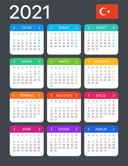 2021 Calendar - vector template graphic illustration - Turkish version