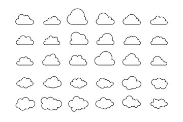 Fototapeta premium Set of clouds. Outline clouds isolated on white background. Vector illustration.